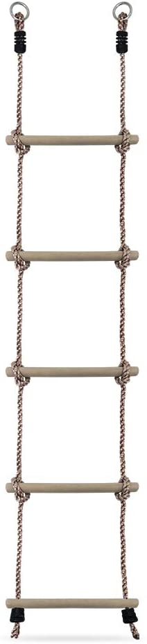 rope ladder with 5 wooden rungs and metal hooks